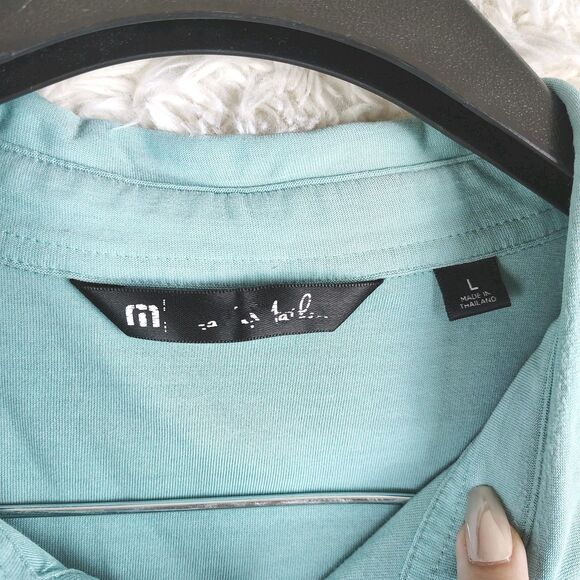 Travis Mathew Polo Mens Large Blue Green Stripe TAHOE Performance Golf - Picture 3 of 8